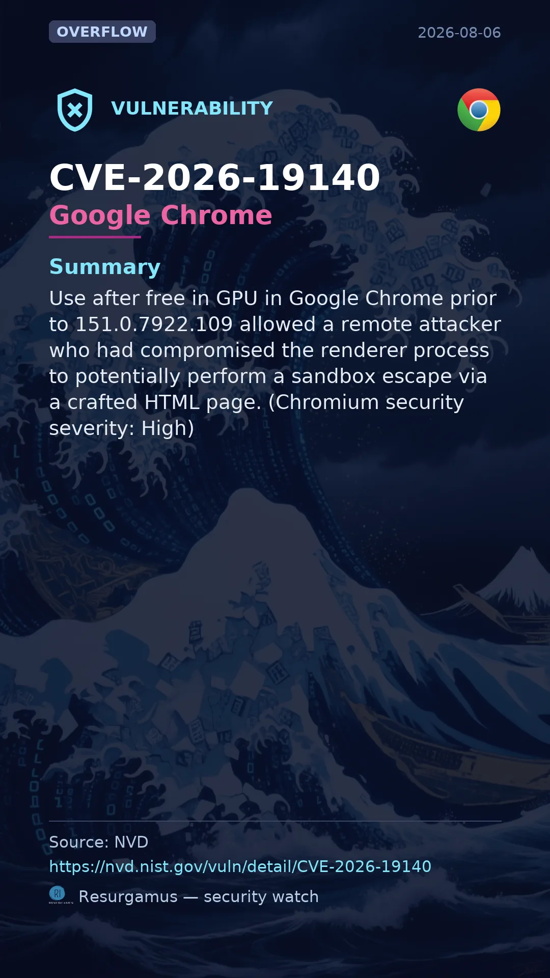 CVE-2026-19140 Google Chrome Vulnerability