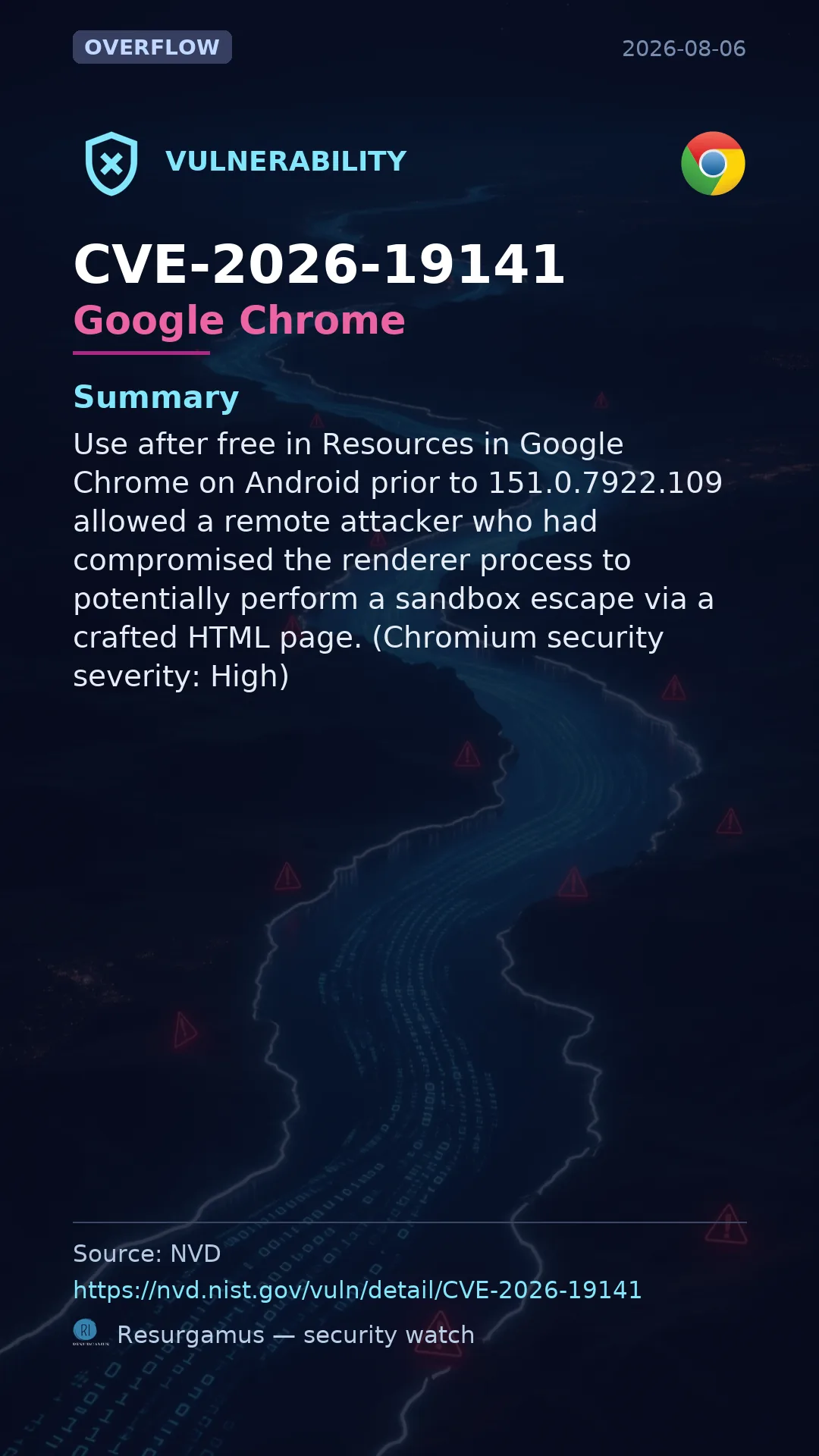 CVE-2026-19141 Google Chrome Vulnerability