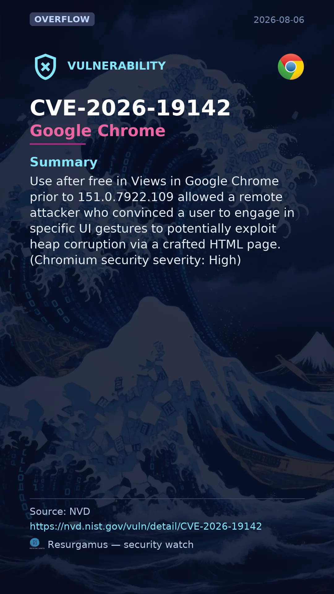 CVE-2026-19142 Google Chrome Vulnerability