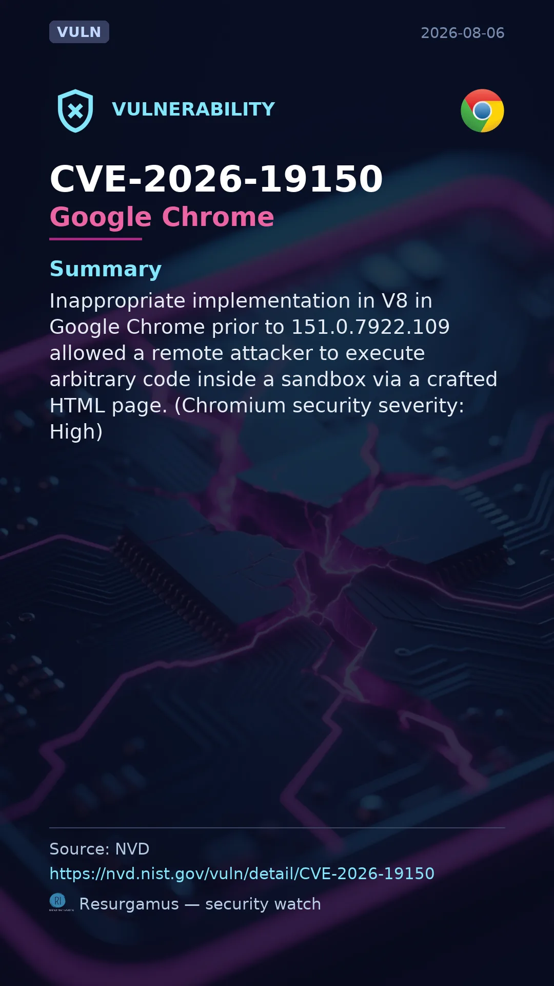 CVE-2026-19150 Google Chrome Vulnerability