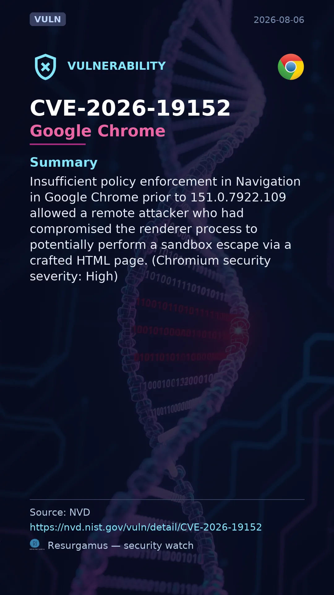 CVE-2026-19152 Google Chrome Vulnerability