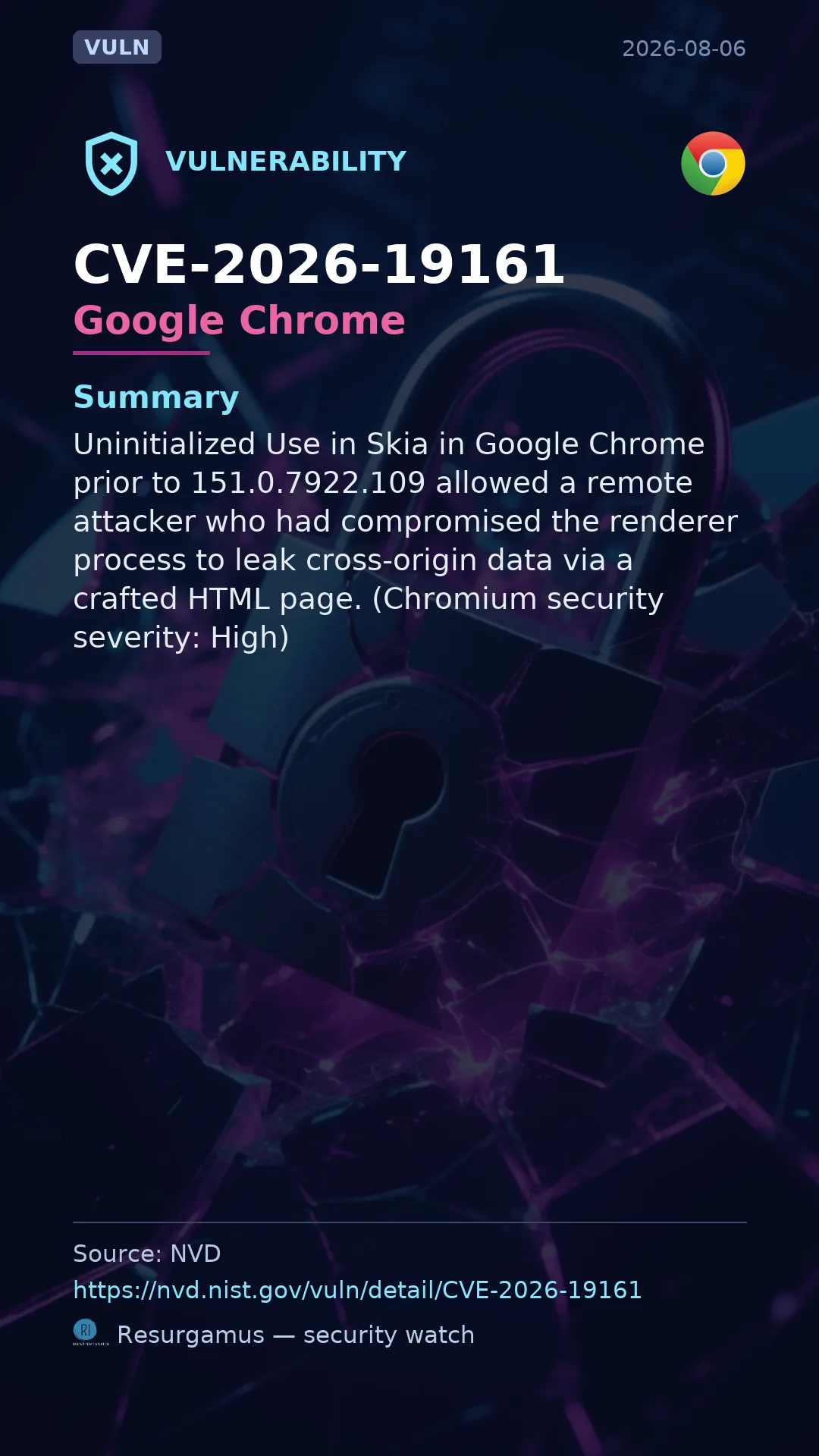 CVE-2026-19161 Google Chrome Vulnerability