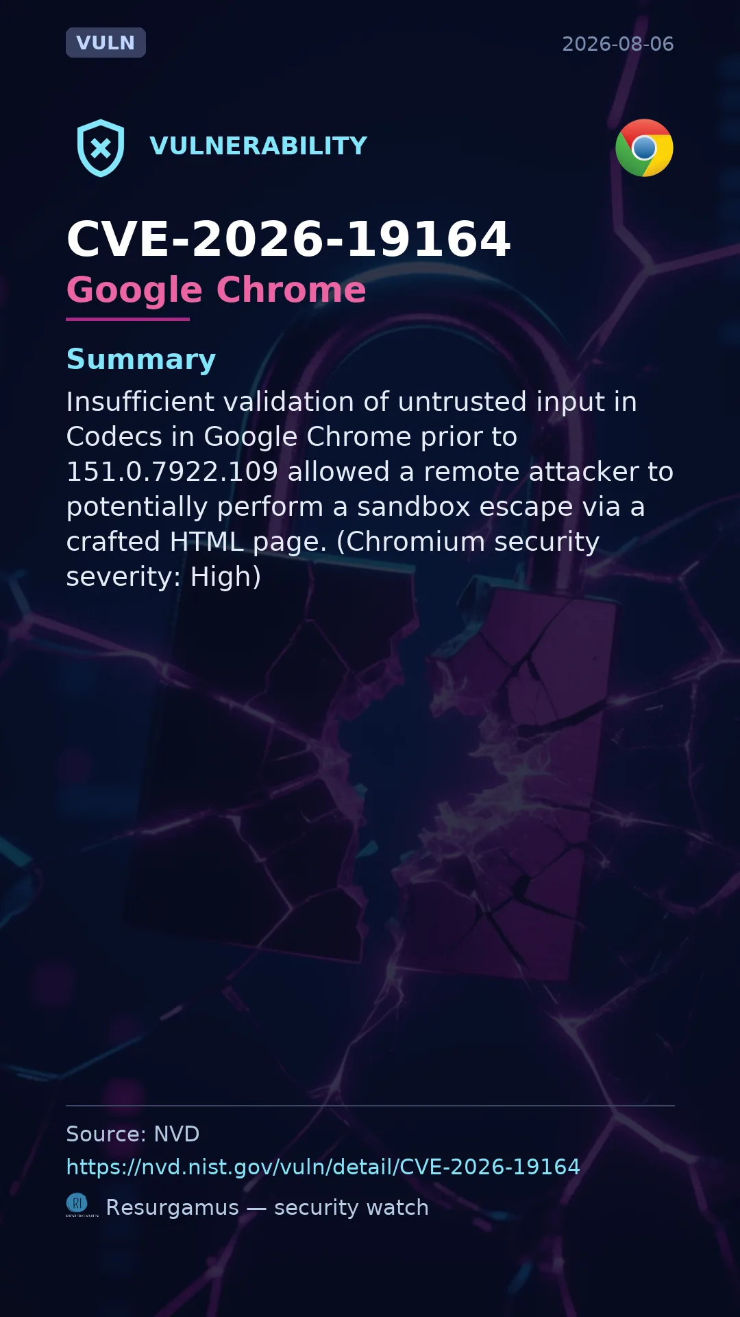 CVE-2026-19164 Google Chrome Vulnerability