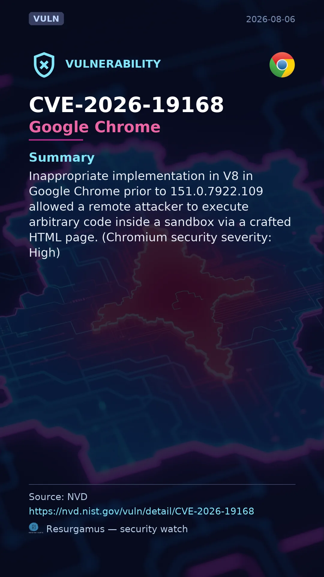 CVE-2026-19168 Google Chrome Vulnerability
