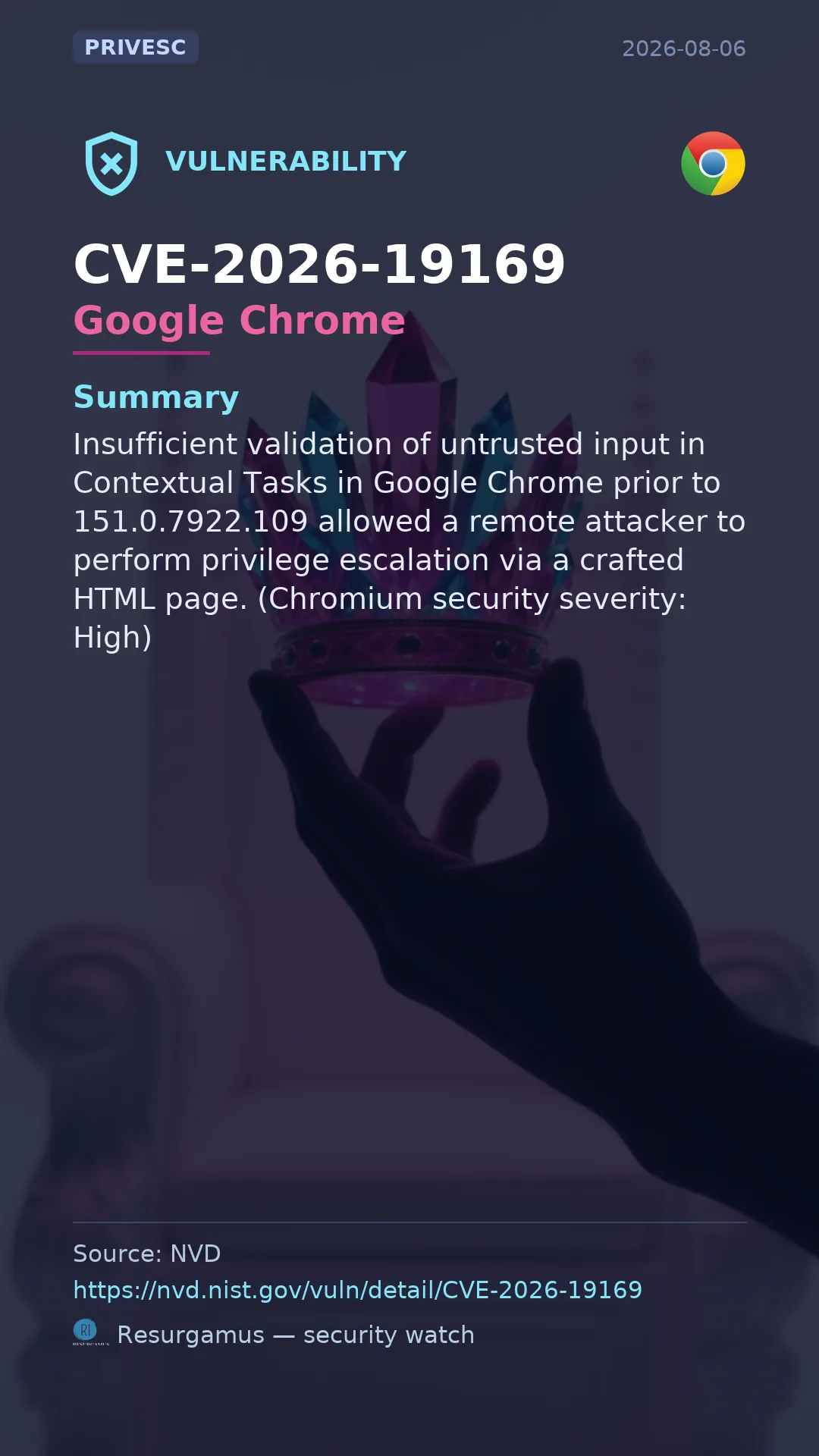 CVE-2026-19169 Google Chrome Vulnerability