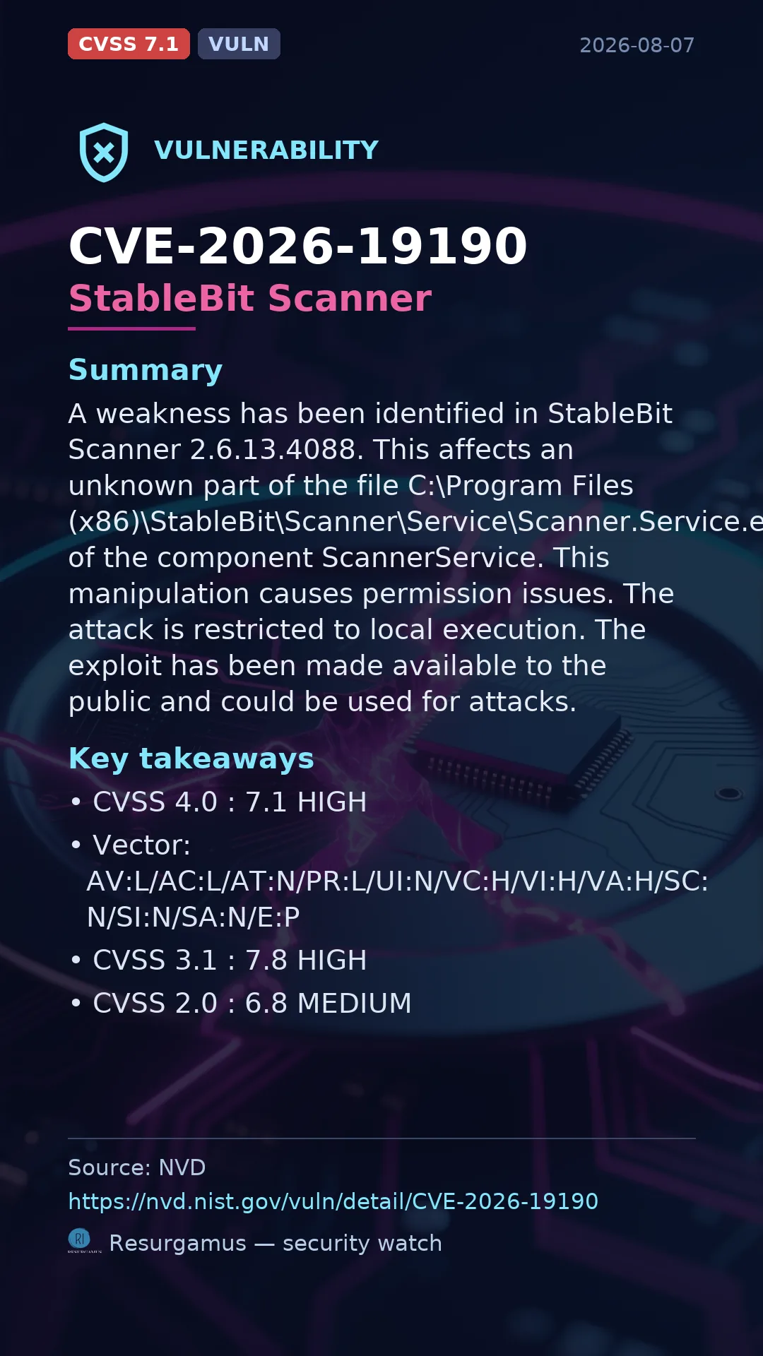 CVE-2026-19190 StableBit Scanner Vulnerability