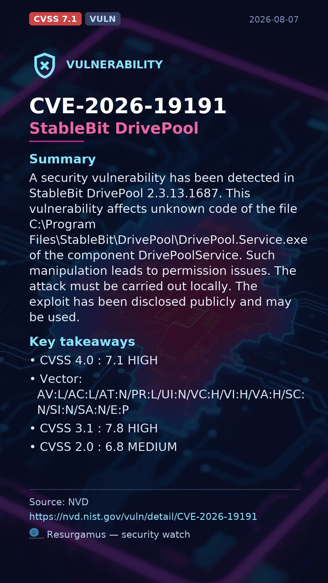 CVE-2026-19191 StableBit DrivePool Vulnerability