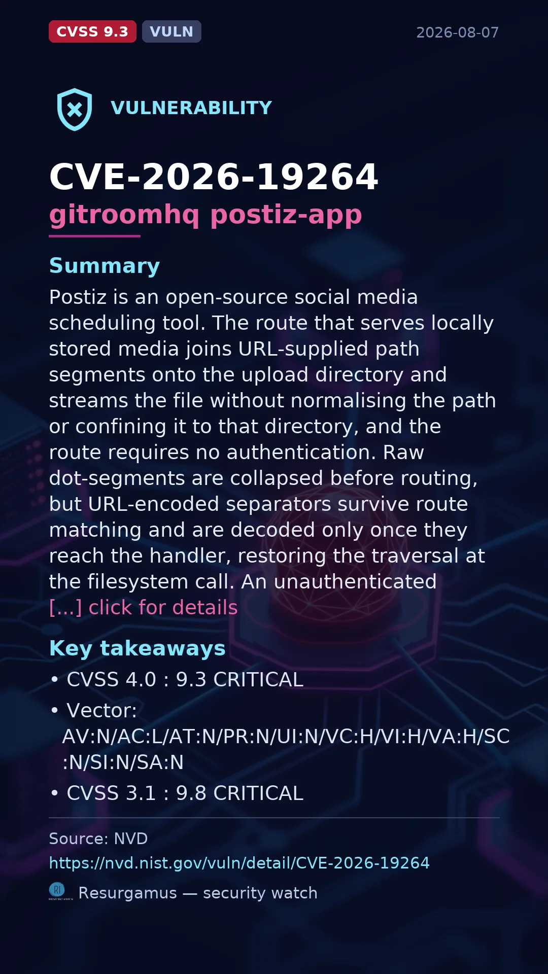 CVE-2026-19264 gitroomhq postiz-app Vulnerability