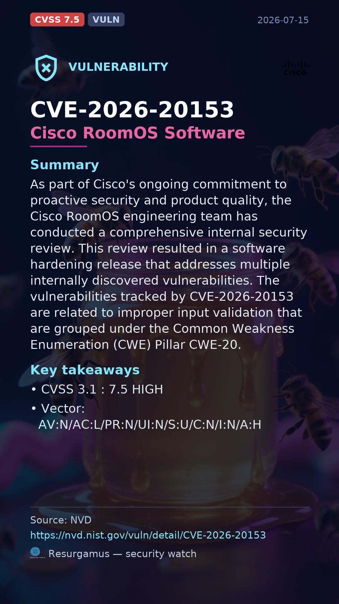 CVE-2026-20153 Cisco RoomOS Software Vulnerability