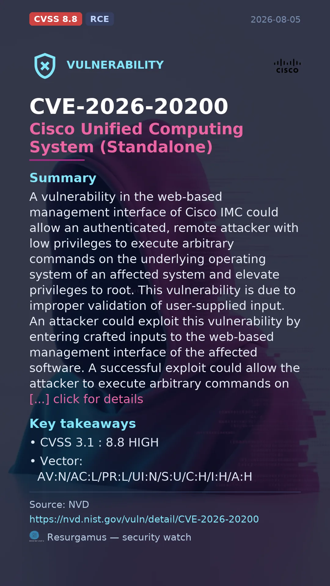 CVE-2026-20200 Cisco Unified Computing System (Standalone) Vulnerability