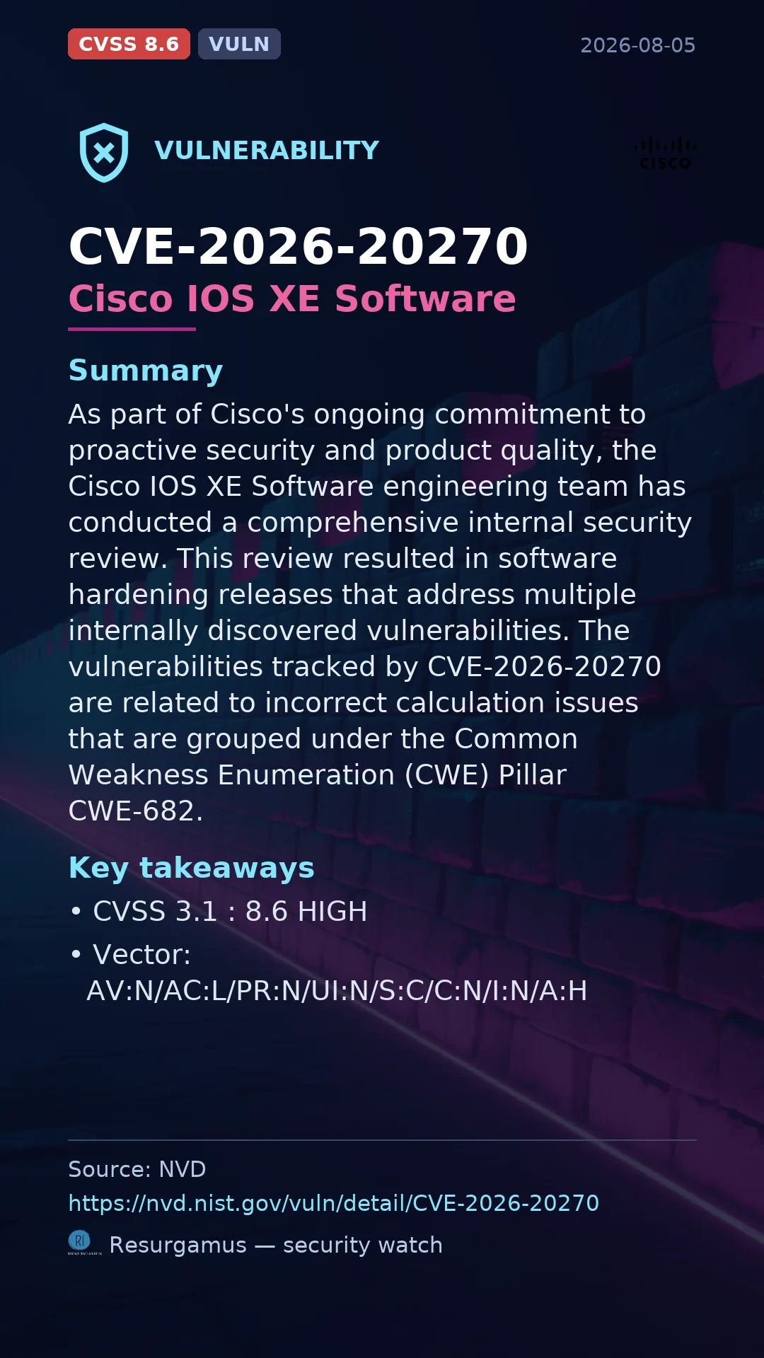 CVE-2026-20270 Cisco IOS XE Software Vulnerability