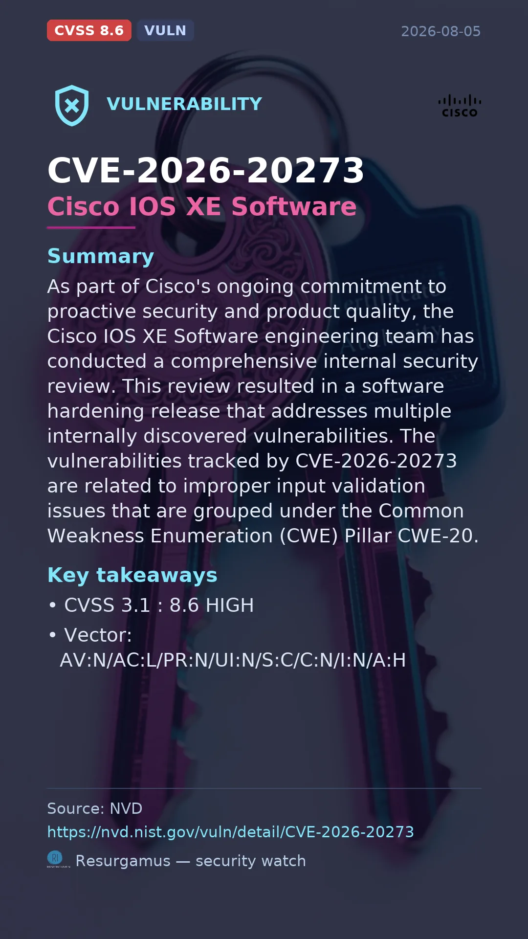 CVE-2026-20273 Cisco IOS XE Software Vulnerability