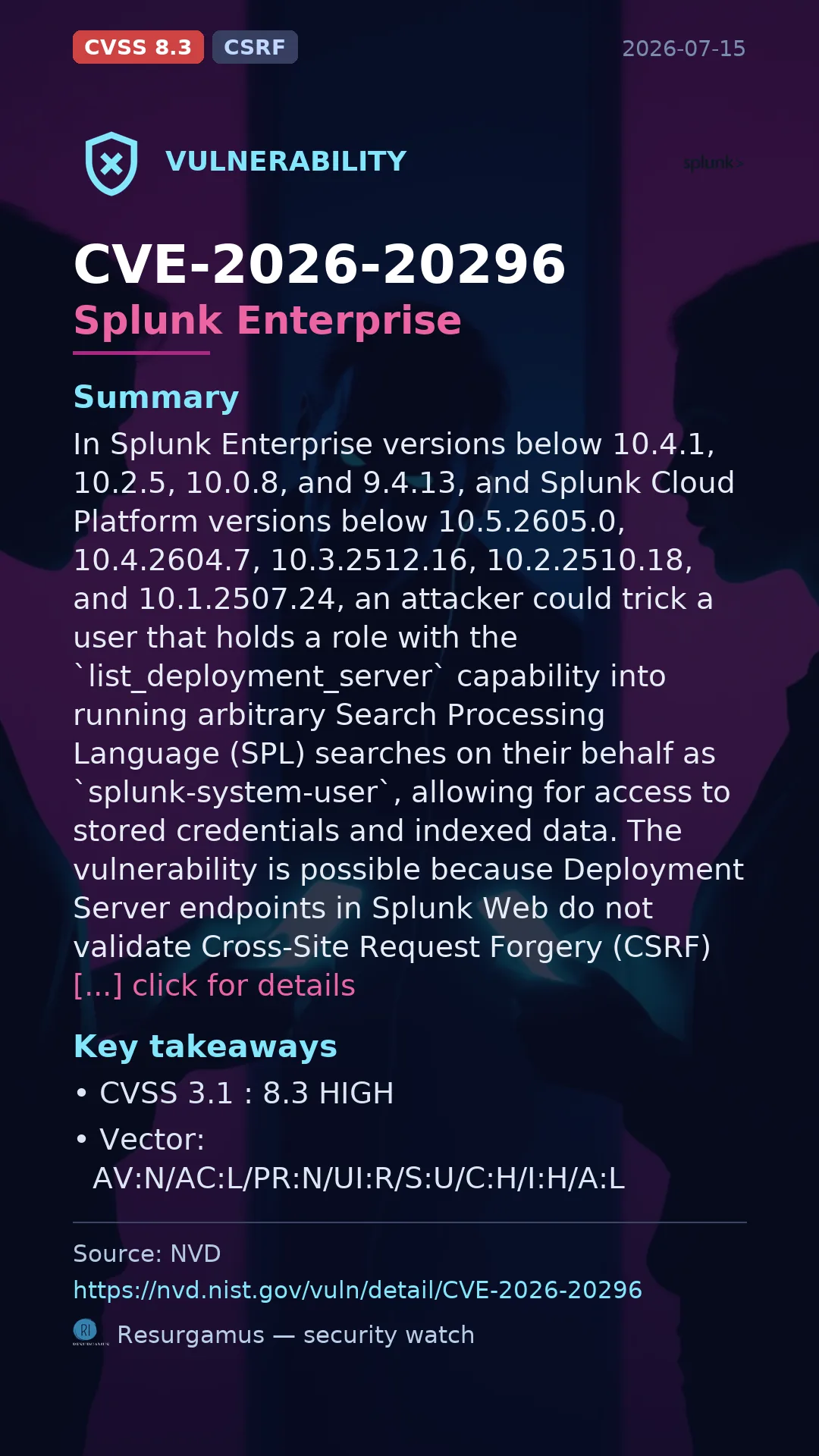 CVE-2026-20296 Splunk Enterprise Vulnerability