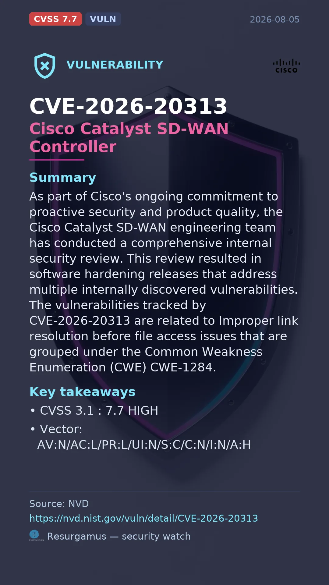 CVE-2026-20313 Cisco Catalyst SD-WAN Controller Vulnerability