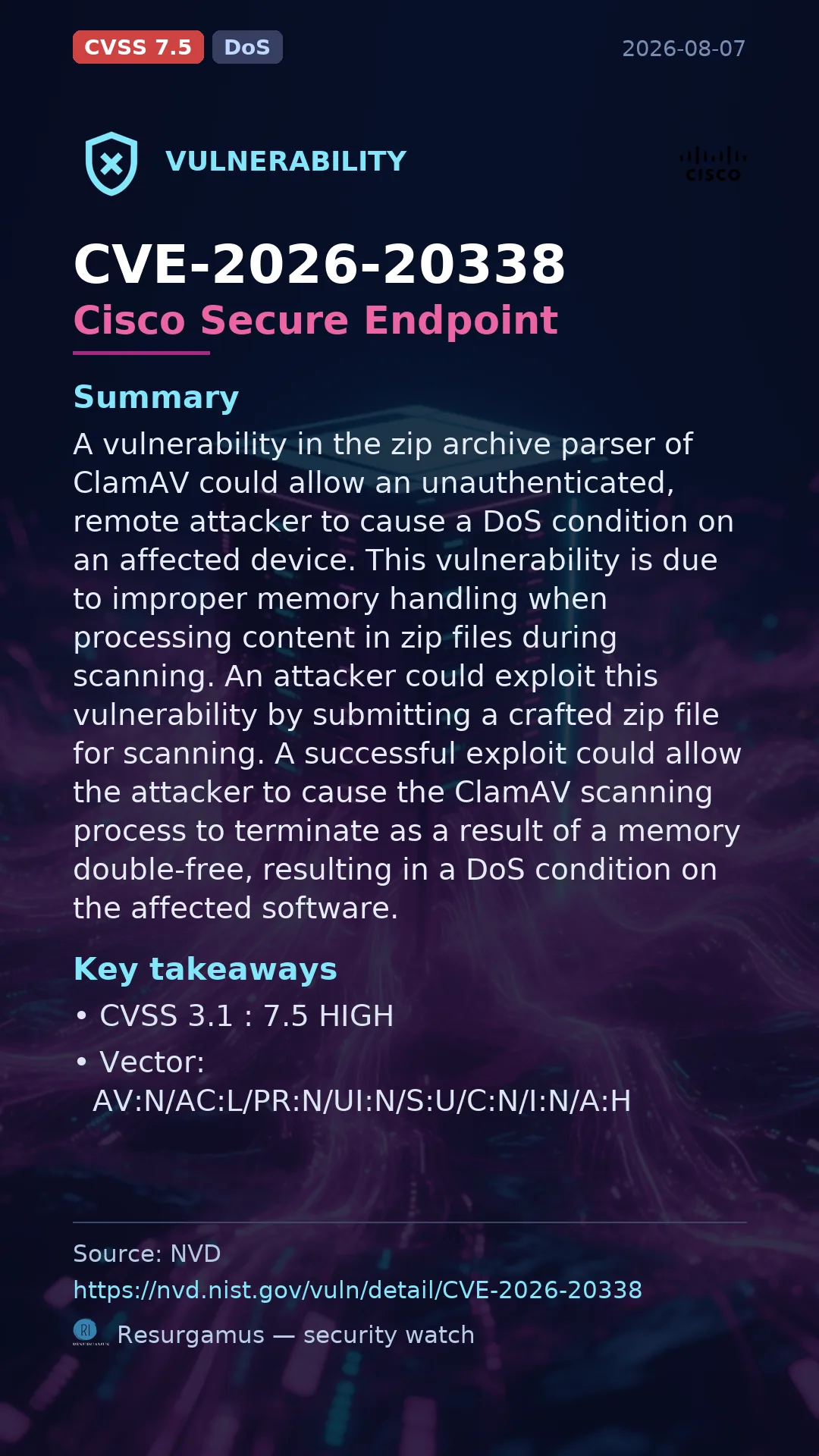 CVE-2026-20338 Cisco Secure Endpoint Vulnerability