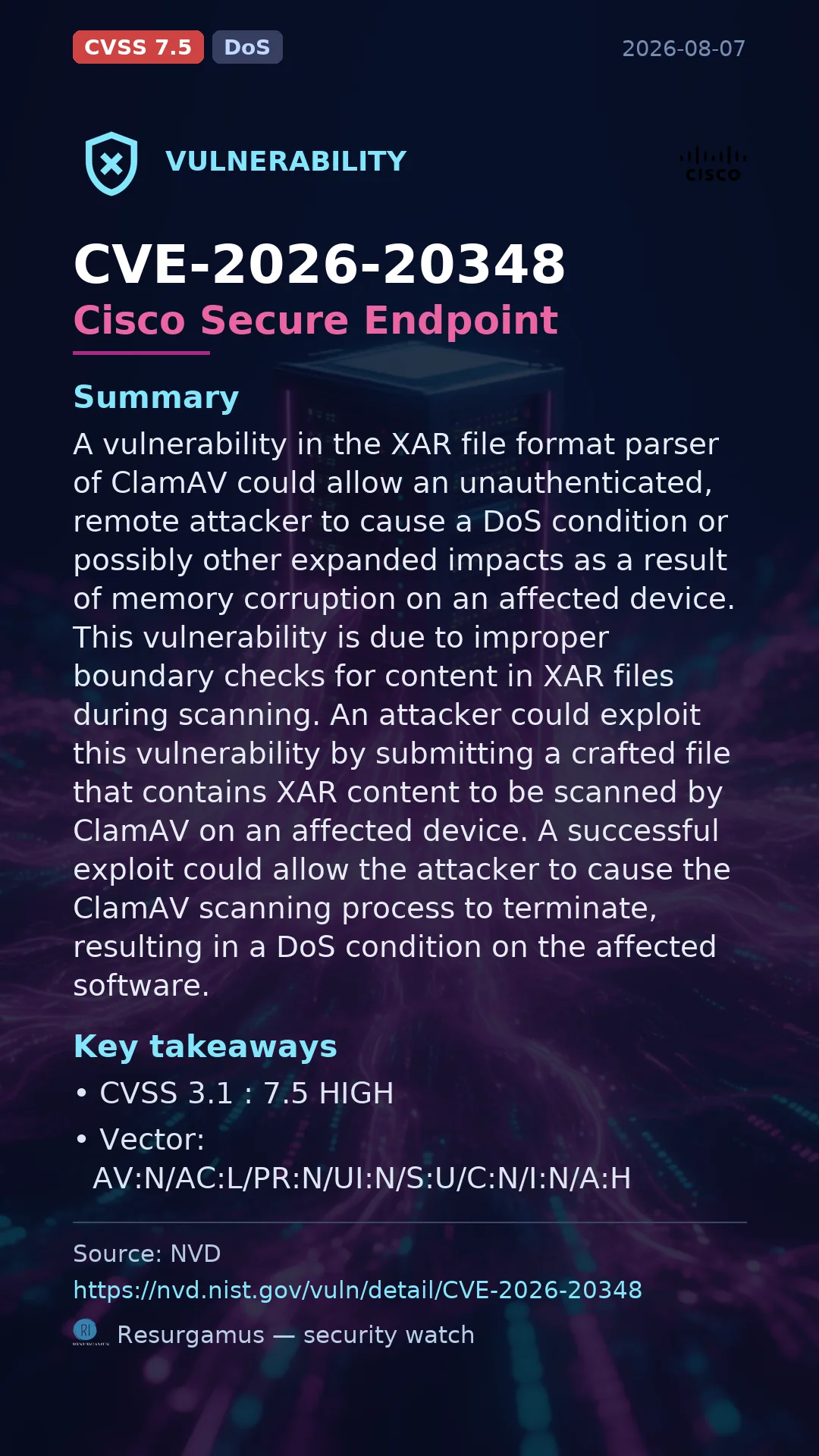 CVE-2026-20348 Cisco Secure Endpoint Vulnerability