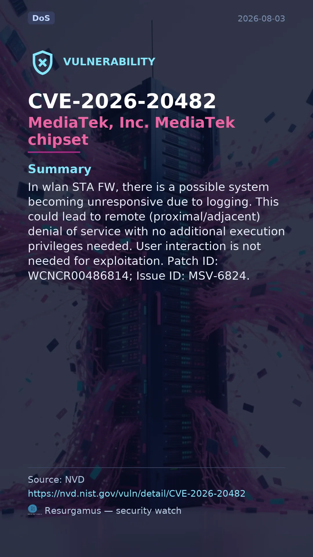CVE-2026-20482 MediaTek, Inc. MediaTek chipset Vulnerability