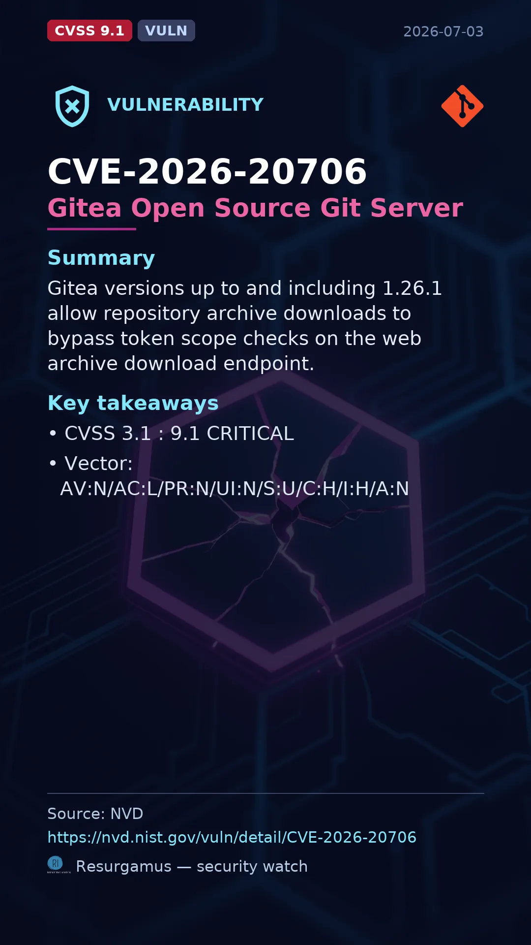 CVE-2026-20706 Gitea Open Source Git Server Vulnerability