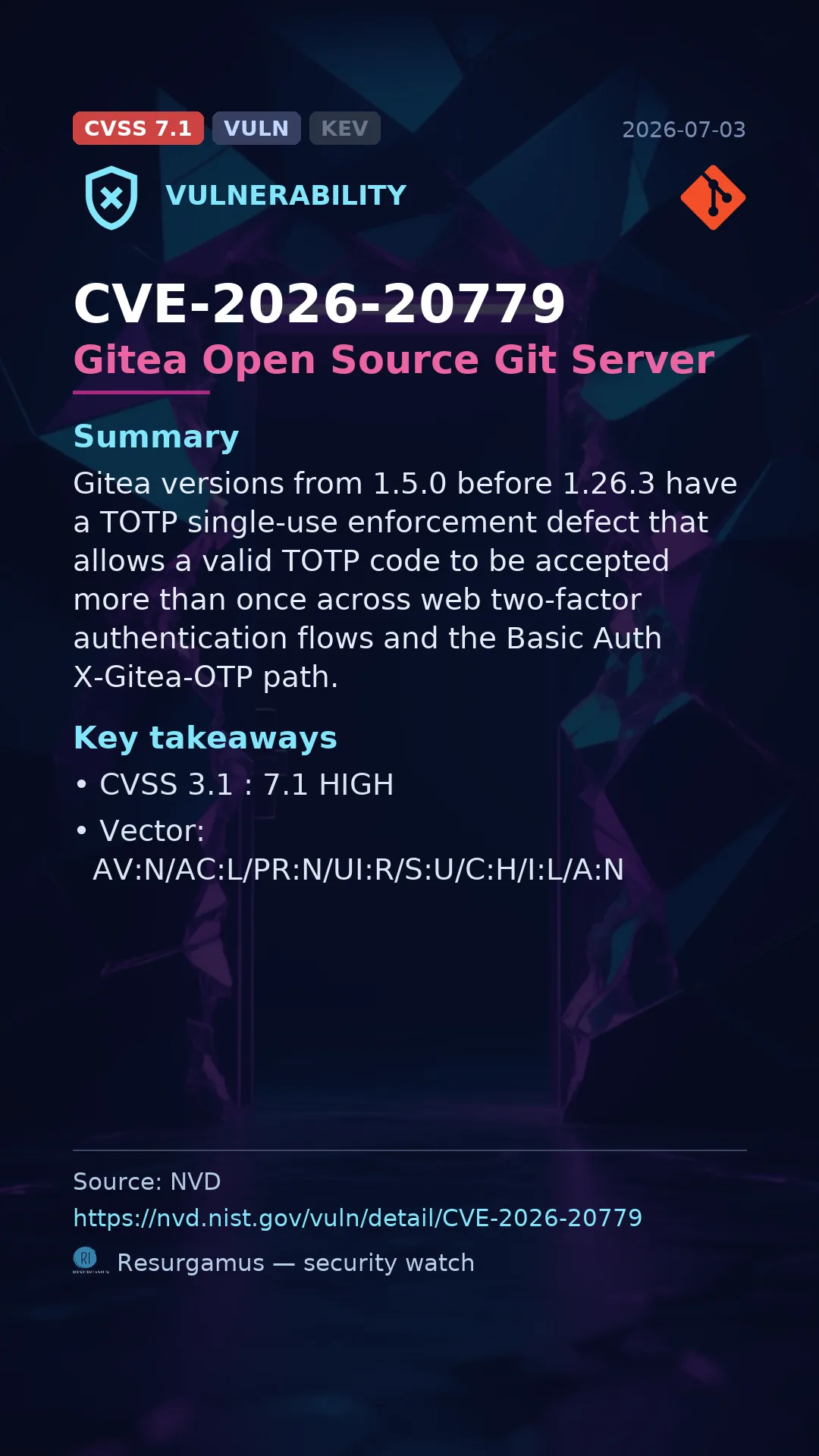 CVE-2026-20779 Gitea Open Source Git Server Vulnerability