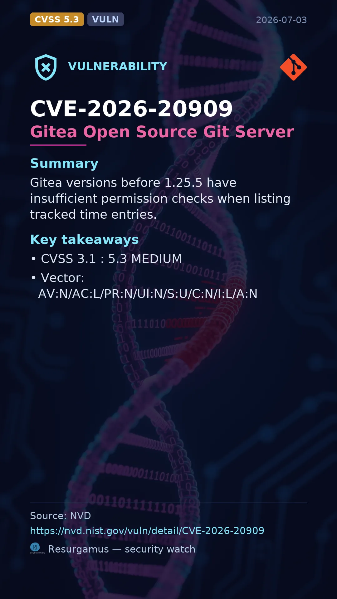 CVE-2026-20909 Gitea Open Source Git Server Vulnerability