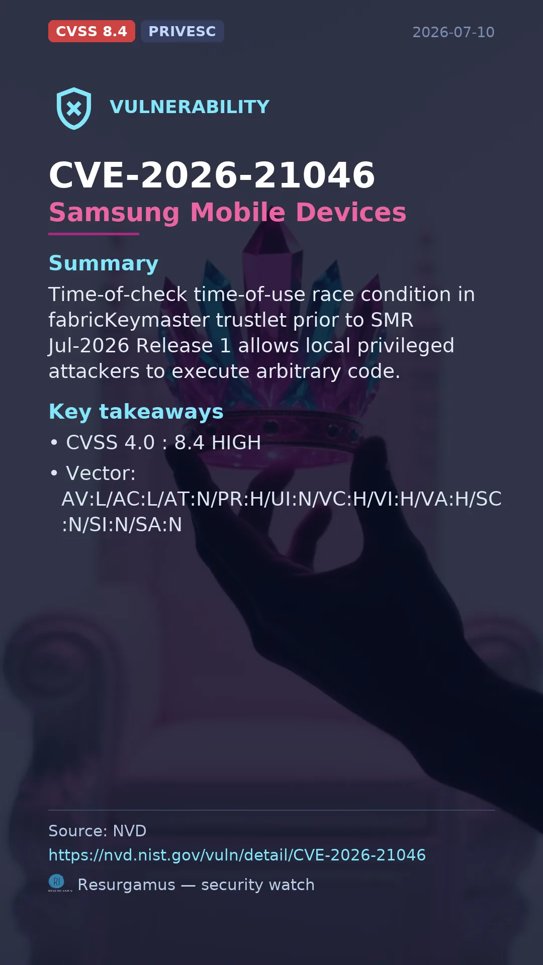 CVE-2026-21046 Samsung Mobile Devices Vulnerability