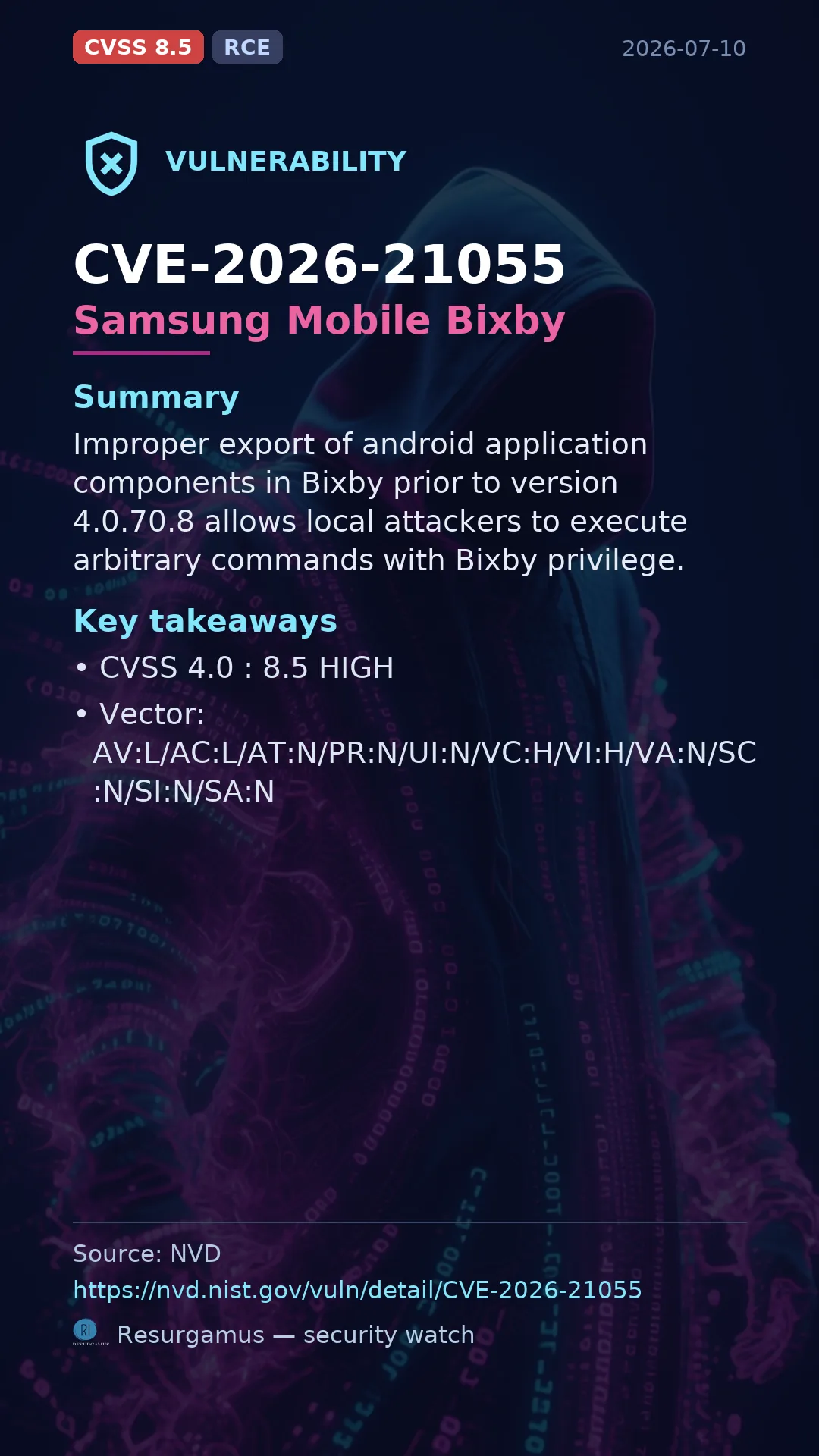 CVE-2026-21055 Samsung Mobile Bixby Vulnerability
