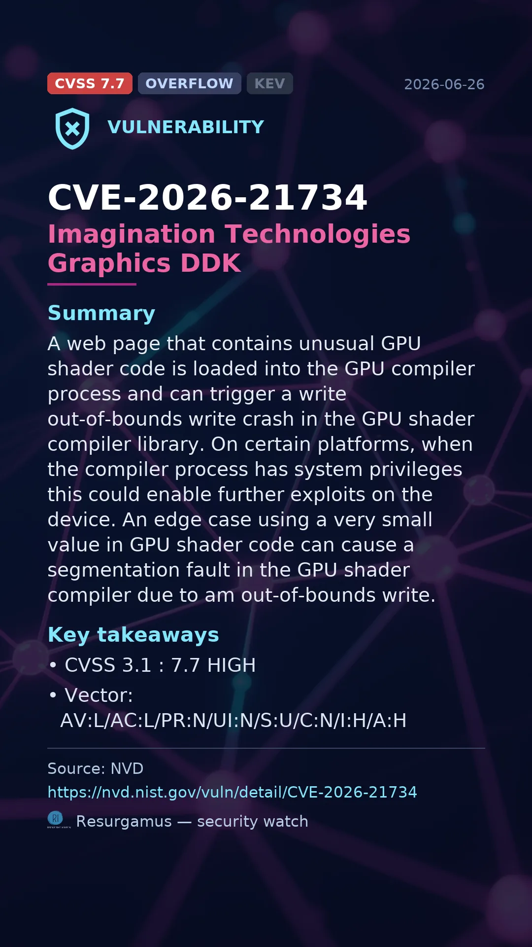 CVE-2026-21734 Imagination Technologies Graphics DDK Vulnerability