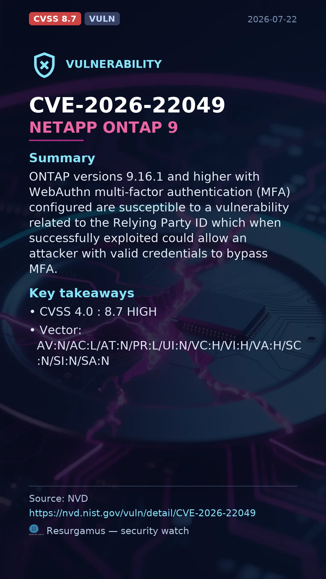 CVE-2026-22049 NETAPP ONTAP 9 Vulnerability