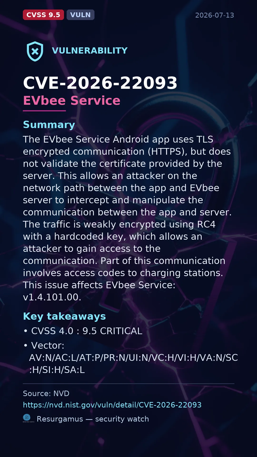 CVE-2026-22093 EVbee Service Vulnerability