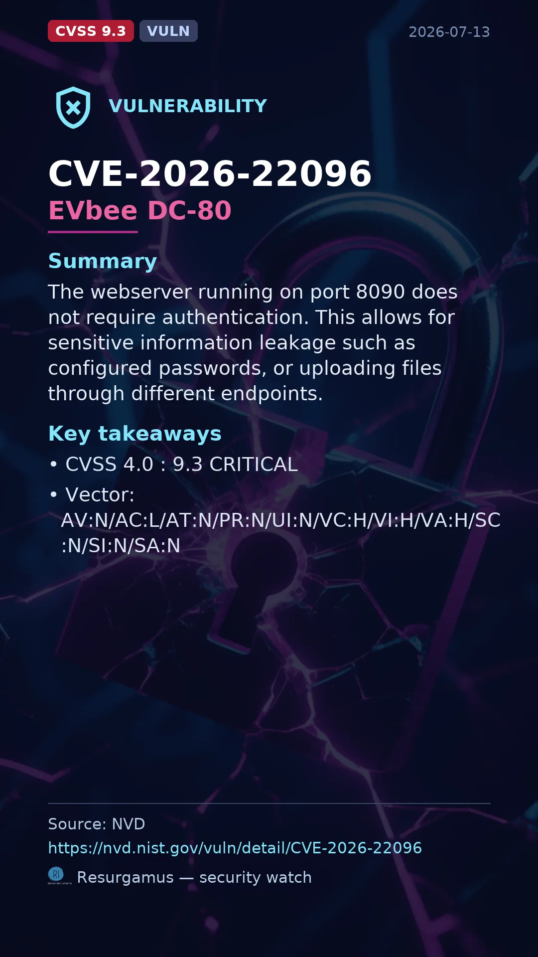 CVE-2026-22096 EVbee DC-80 Vulnerability