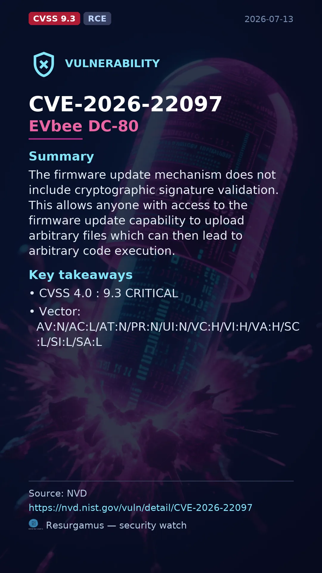 CVE-2026-22097 EVbee DC-80 Vulnerability