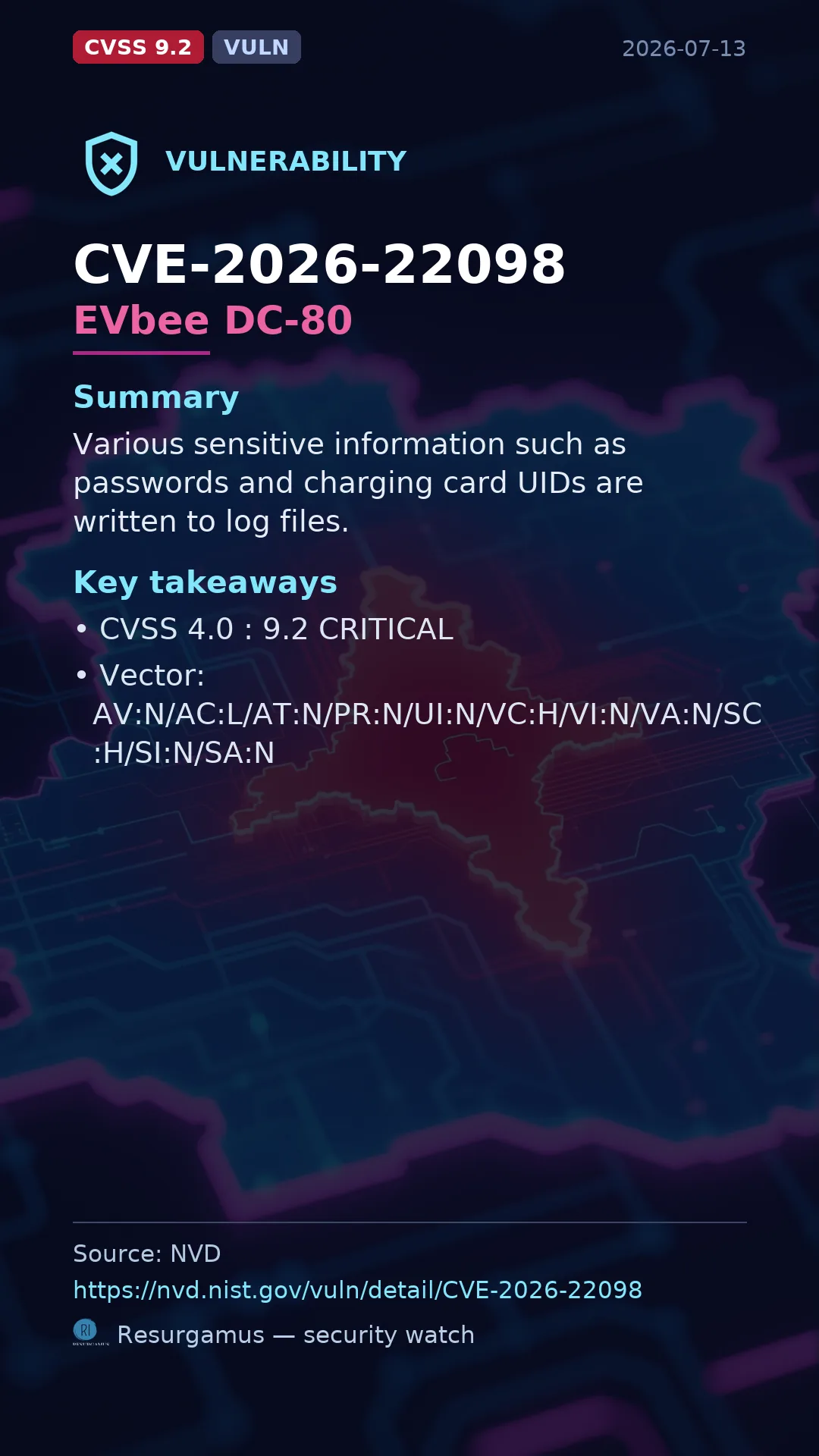 CVE-2026-22098 EVbee DC-80 Vulnerability