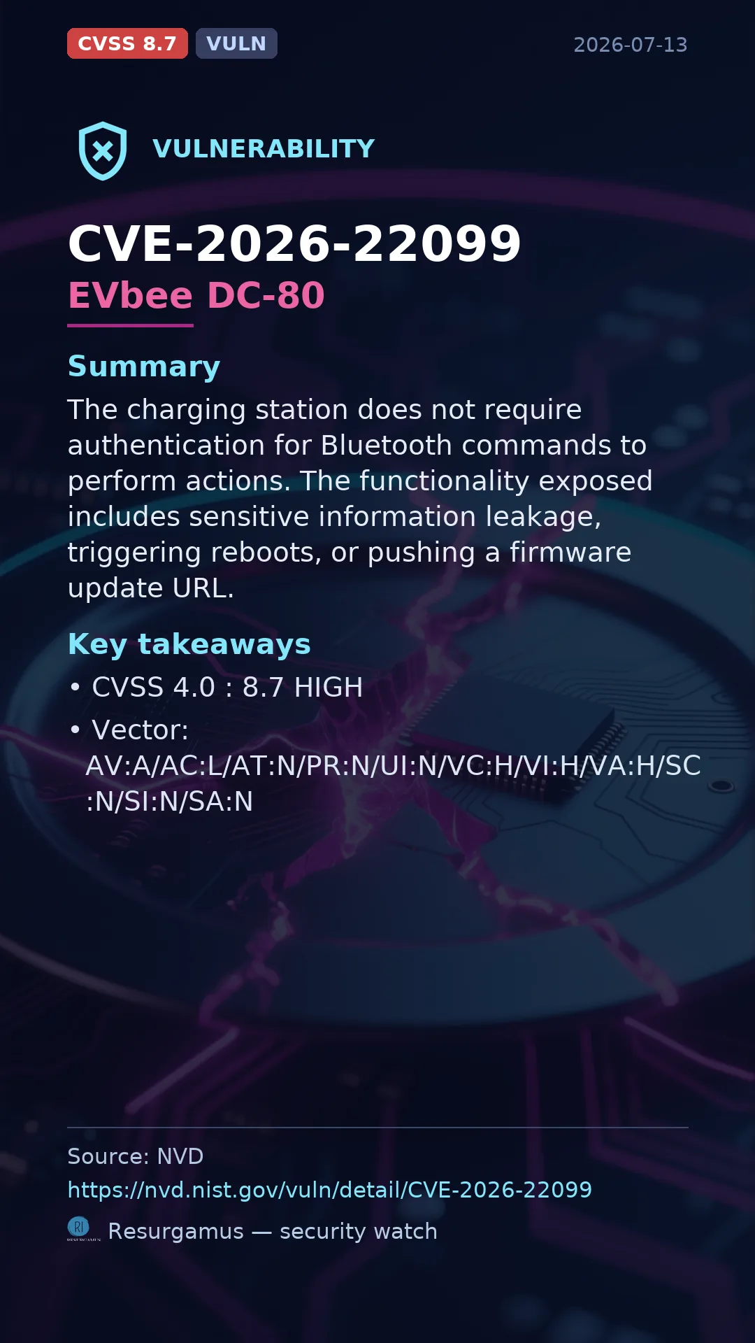 CVE-2026-22099 EVbee DC-80 Vulnerability
