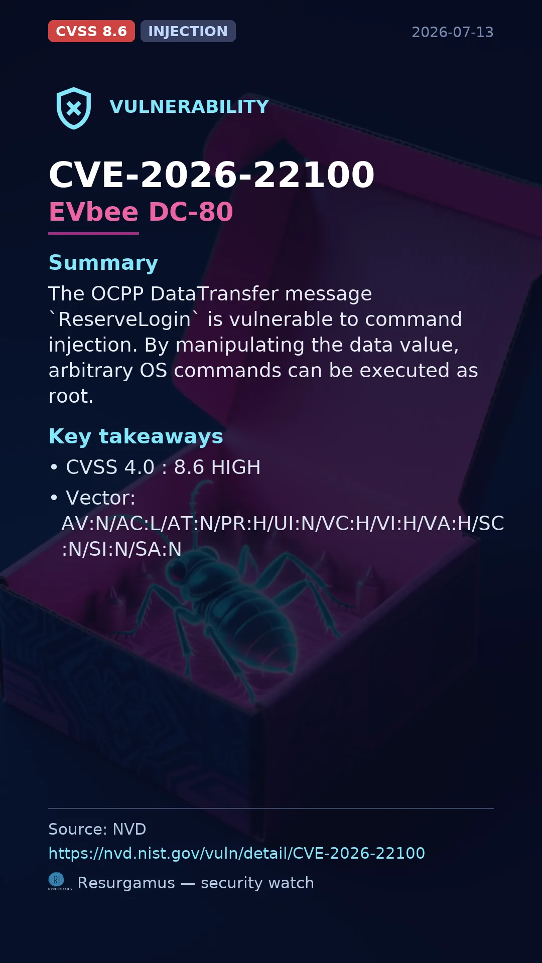 CVE-2026-22100 EVbee DC-80 Vulnerability