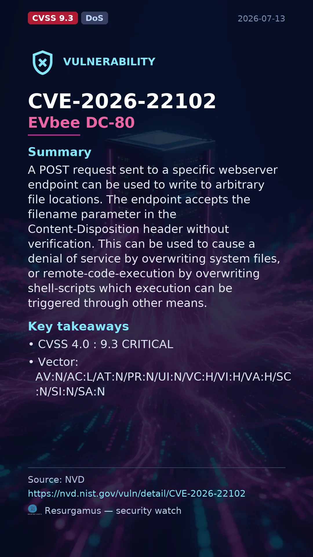CVE-2026-22102 EVbee DC-80 Vulnerability
