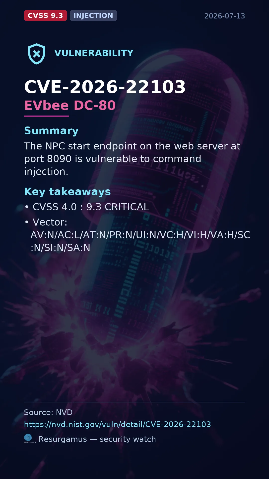 CVE-2026-22103 EVbee DC-80 Vulnerability