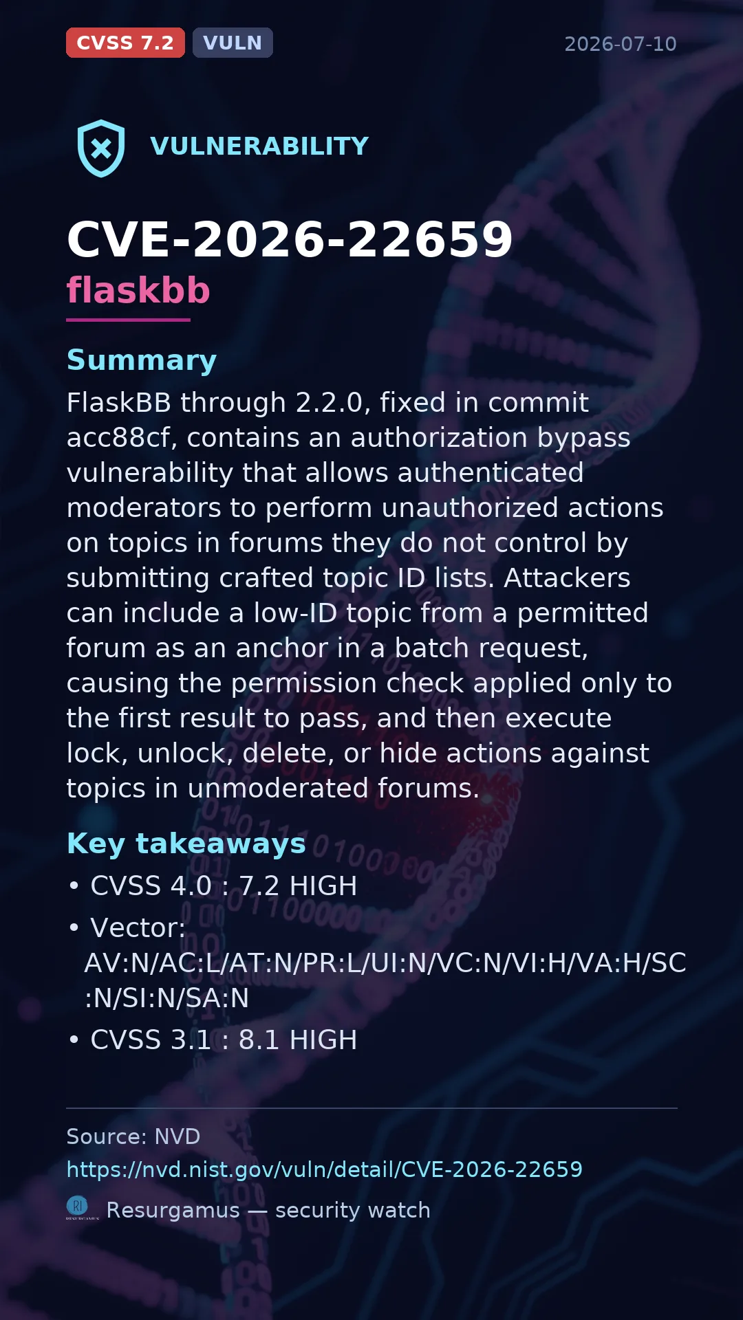 CVE-2026-22659 flaskbb Vulnerability