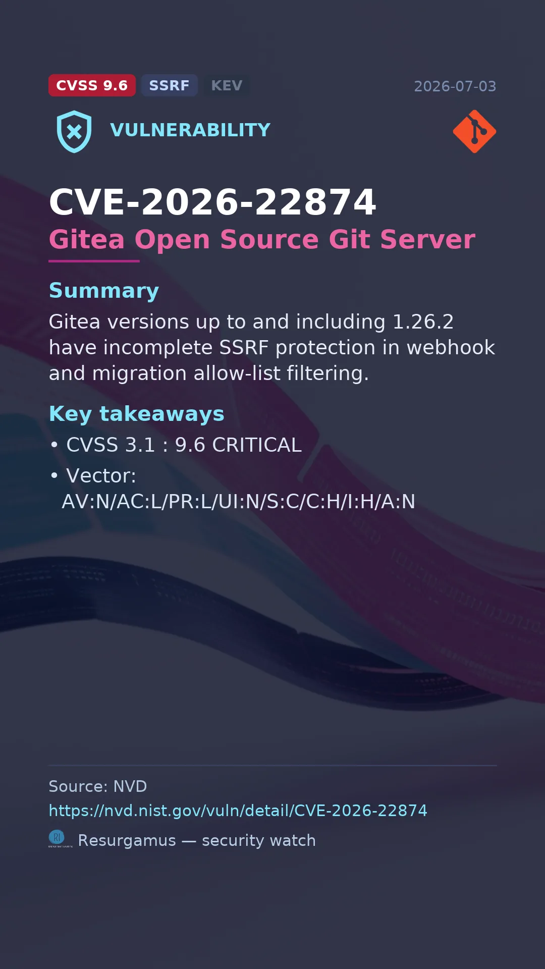 CVE-2026-22874 Gitea Open Source Git Server Vulnerability