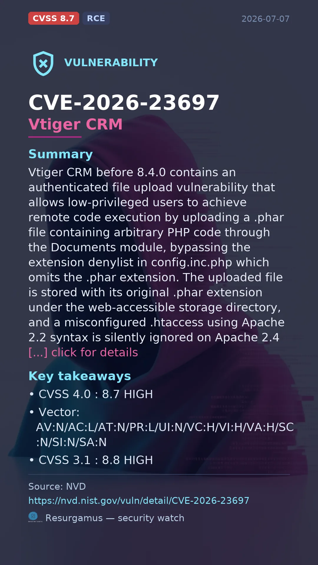 CVE-2026-23697 Vtiger CRM Vulnerability