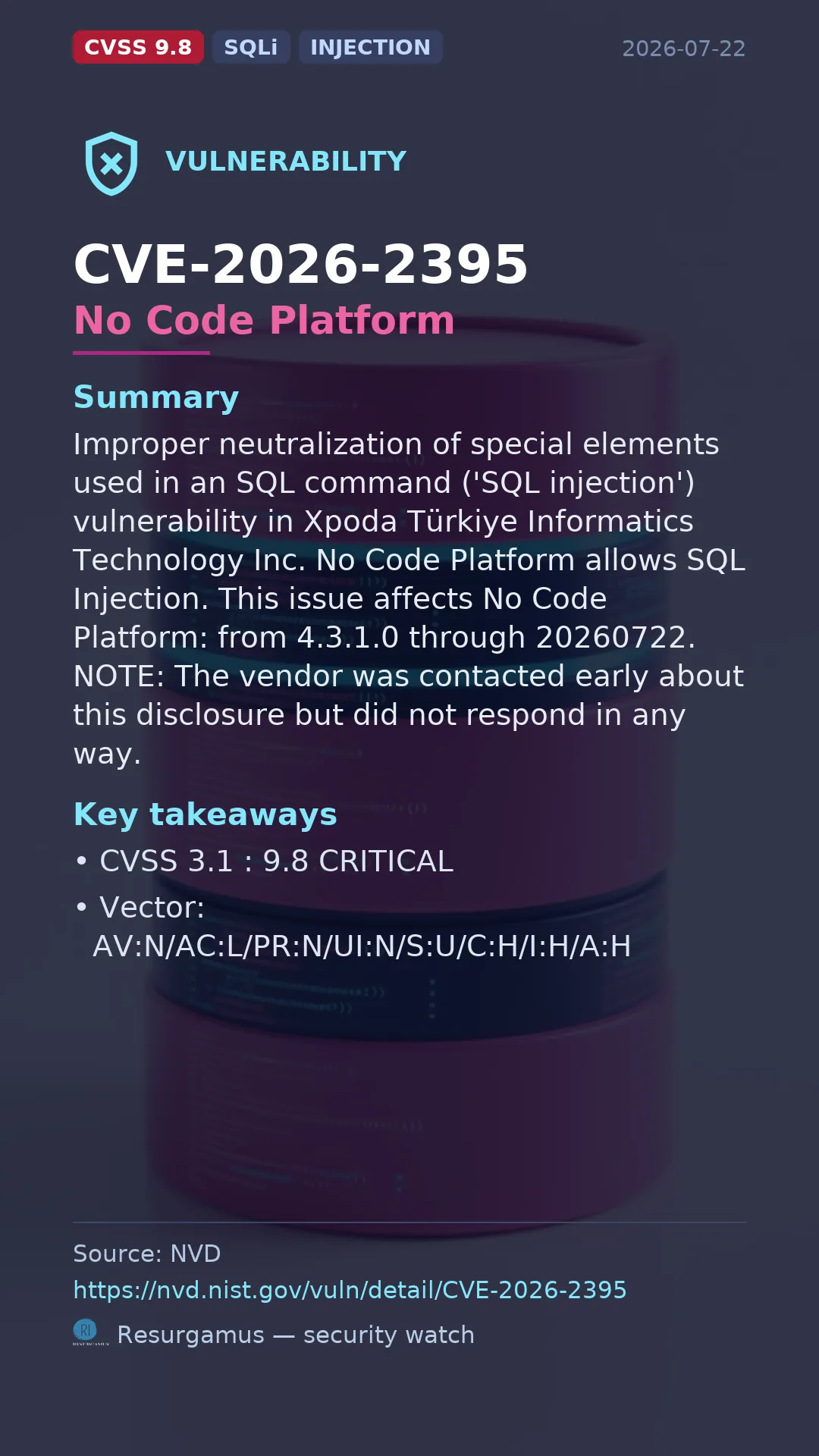 CVE-2026-2395 No Code Platform Vulnerability