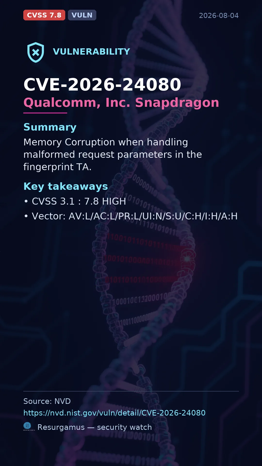 CVE-2026-24080 Qualcomm, Inc. Snapdragon Vulnerability