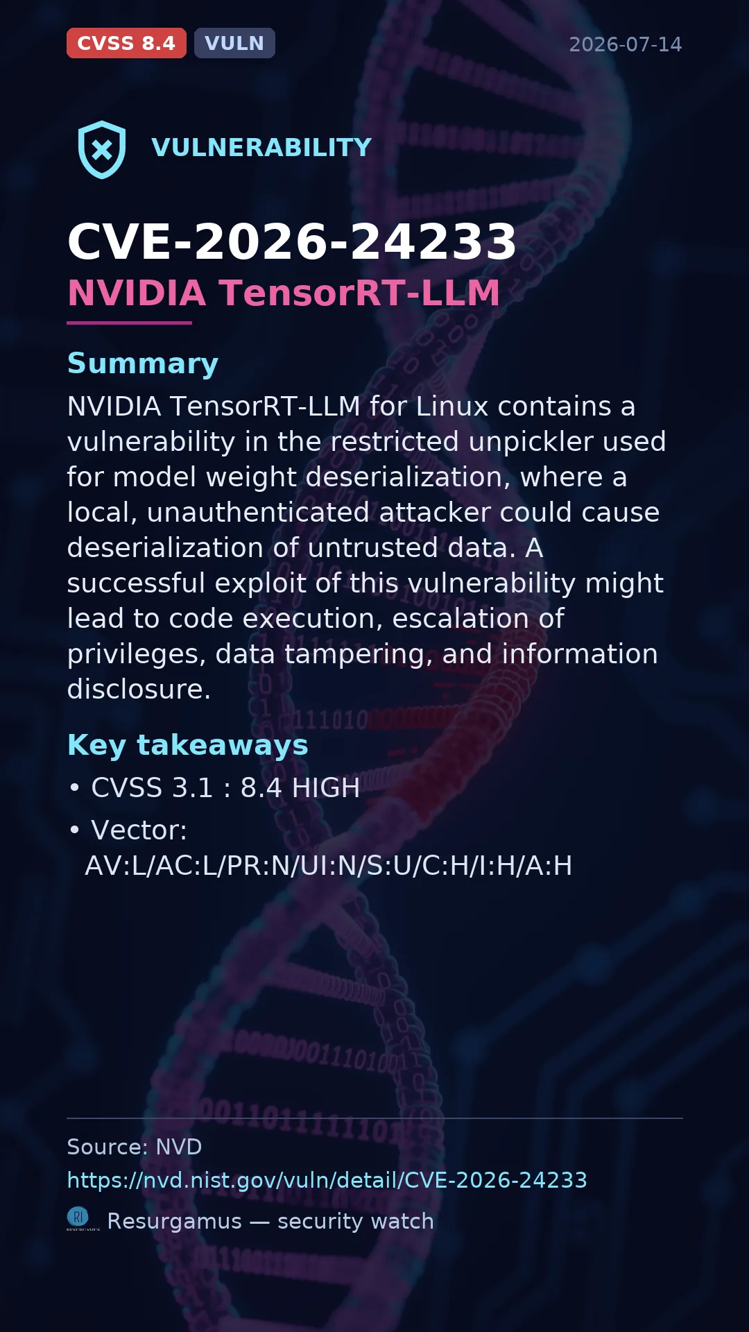 CVE-2026-24233 NVIDIA TensorRT-LLM Vulnerability