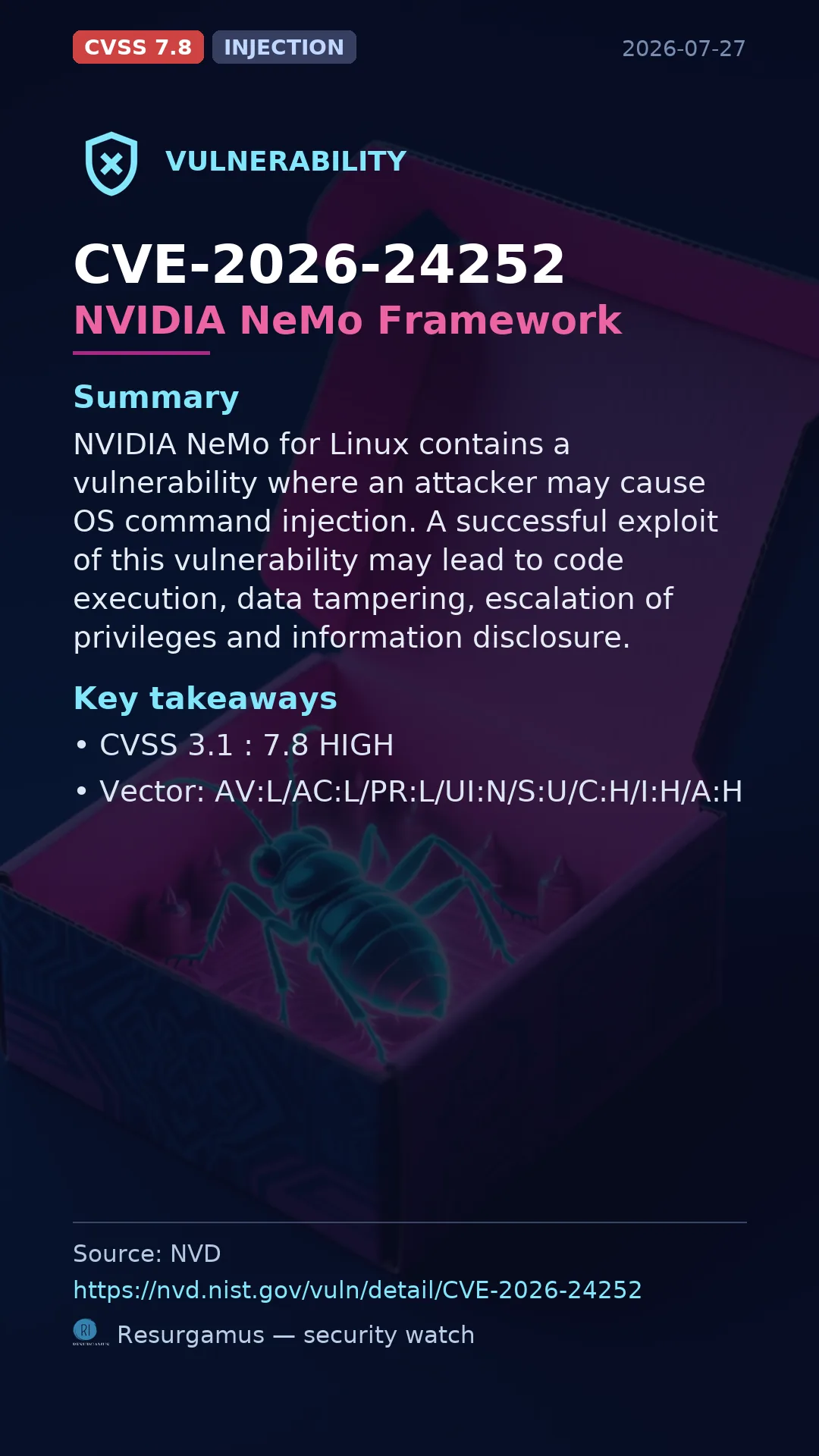 CVE-2026-24252 NVIDIA NeMo Framework Vulnerability