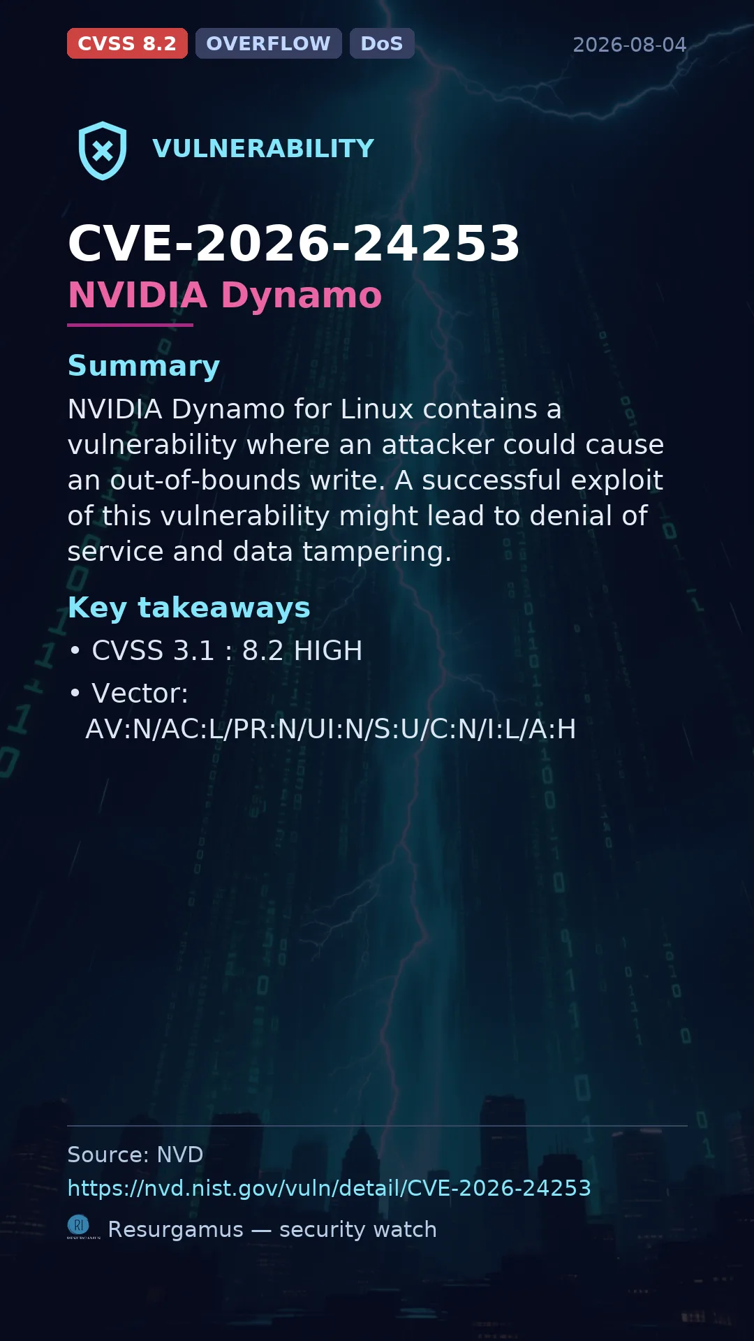 CVE-2026-24253 NVIDIA Dynamo Vulnerability