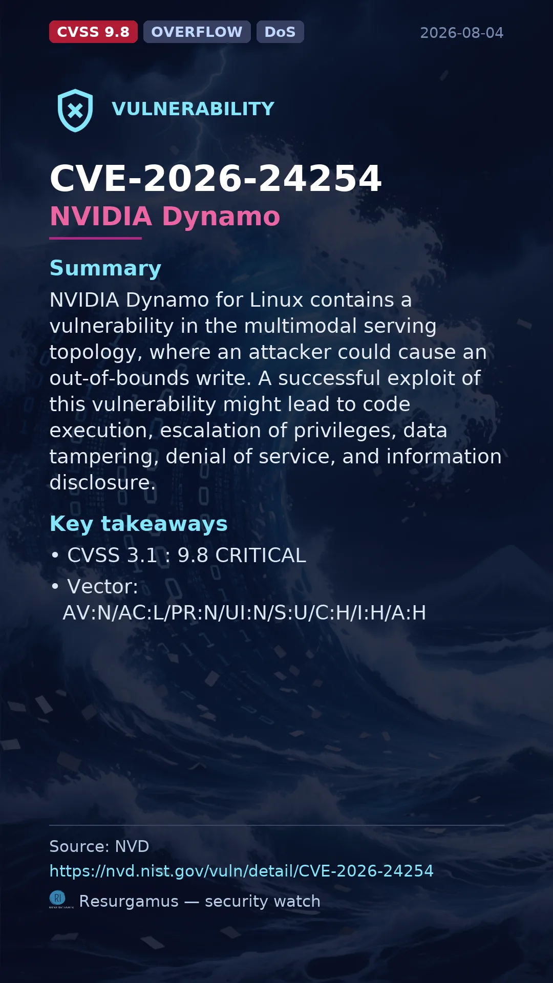 CVE-2026-24254 NVIDIA Dynamo Vulnerability