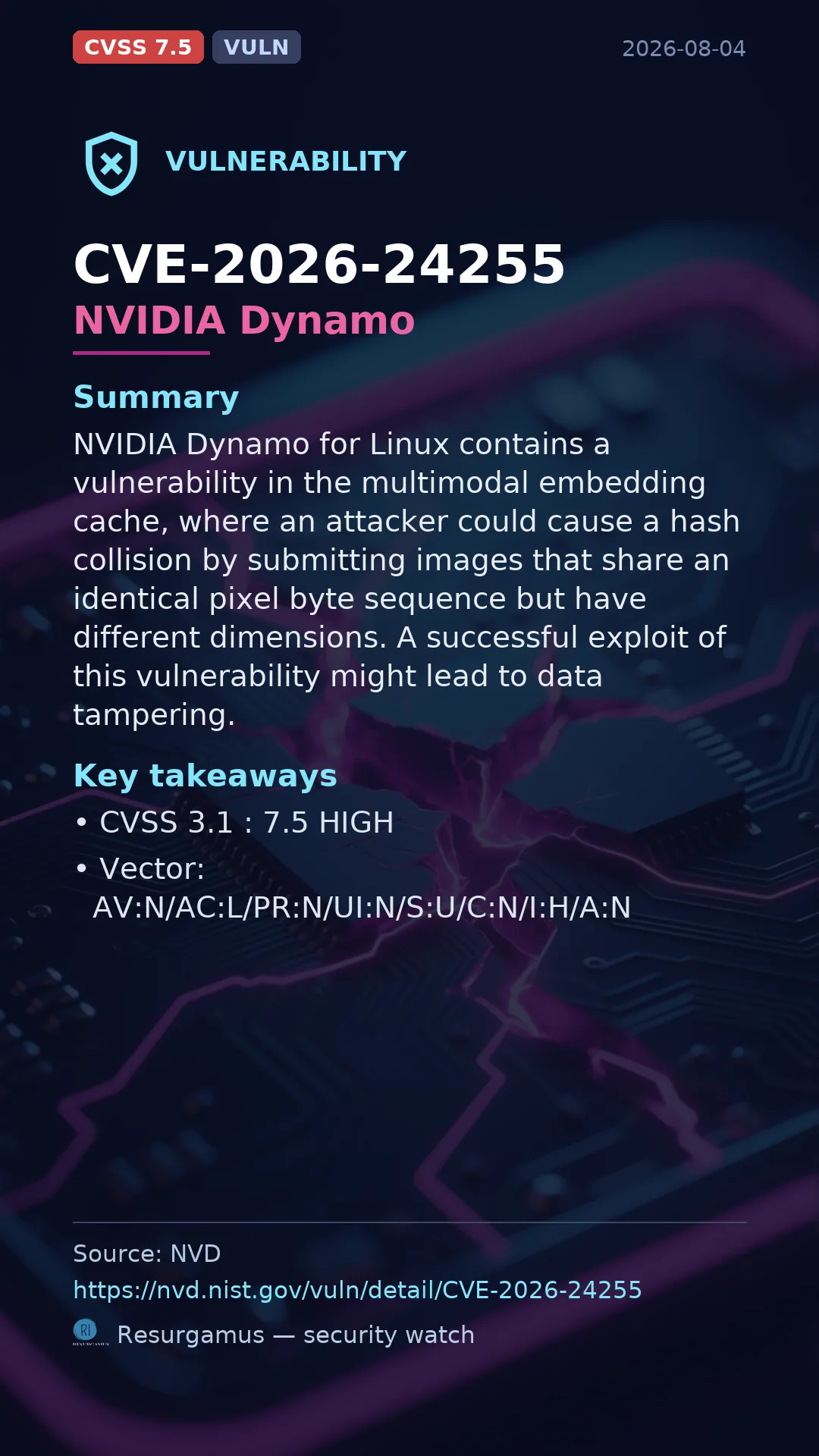 CVE-2026-24255 NVIDIA Dynamo Vulnerability