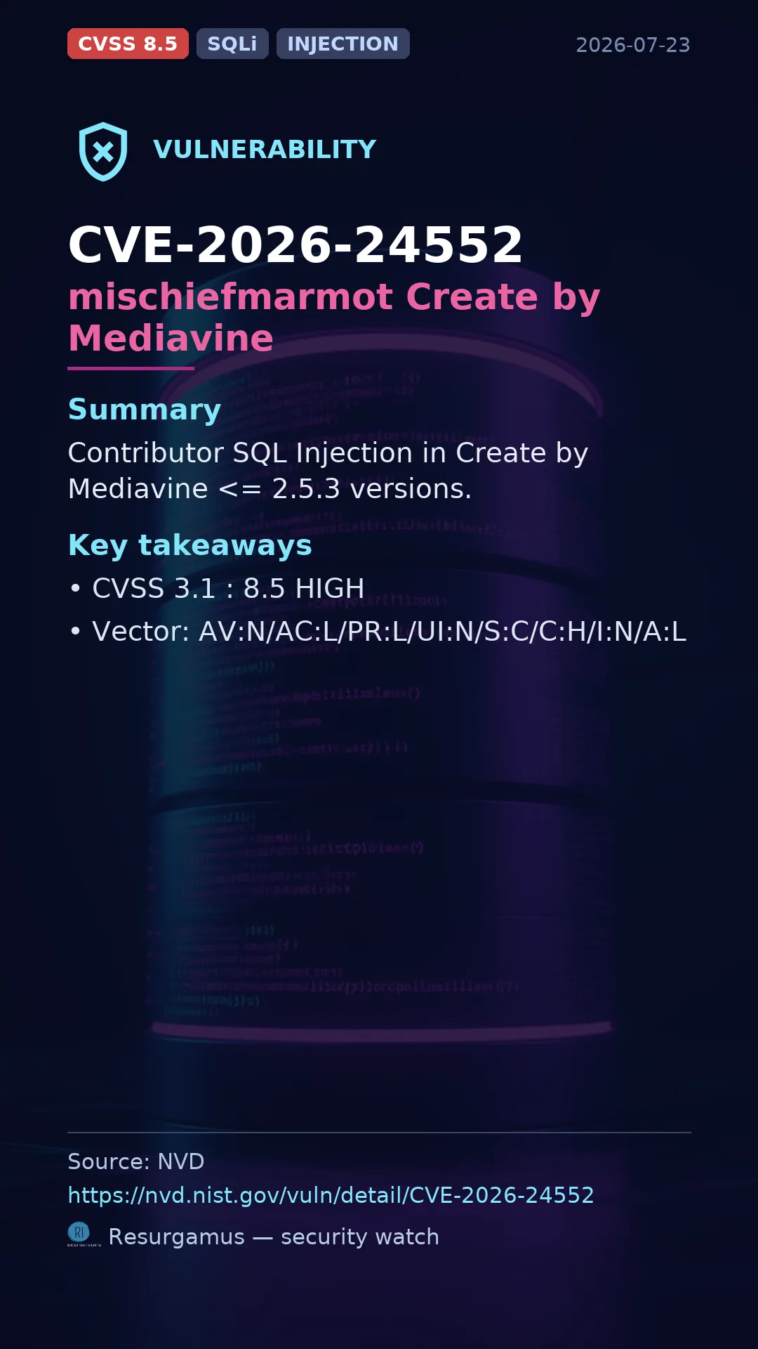 CVE-2026-24552 mischiefmarmot Create by Mediavine Vulnerability
