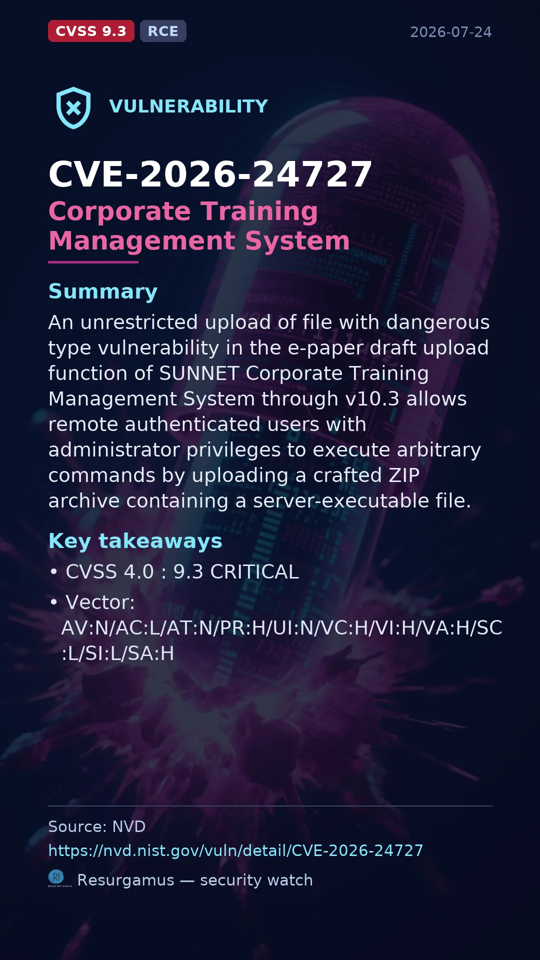CVE-2026-24727 - Corporate Training Management System vulnerability