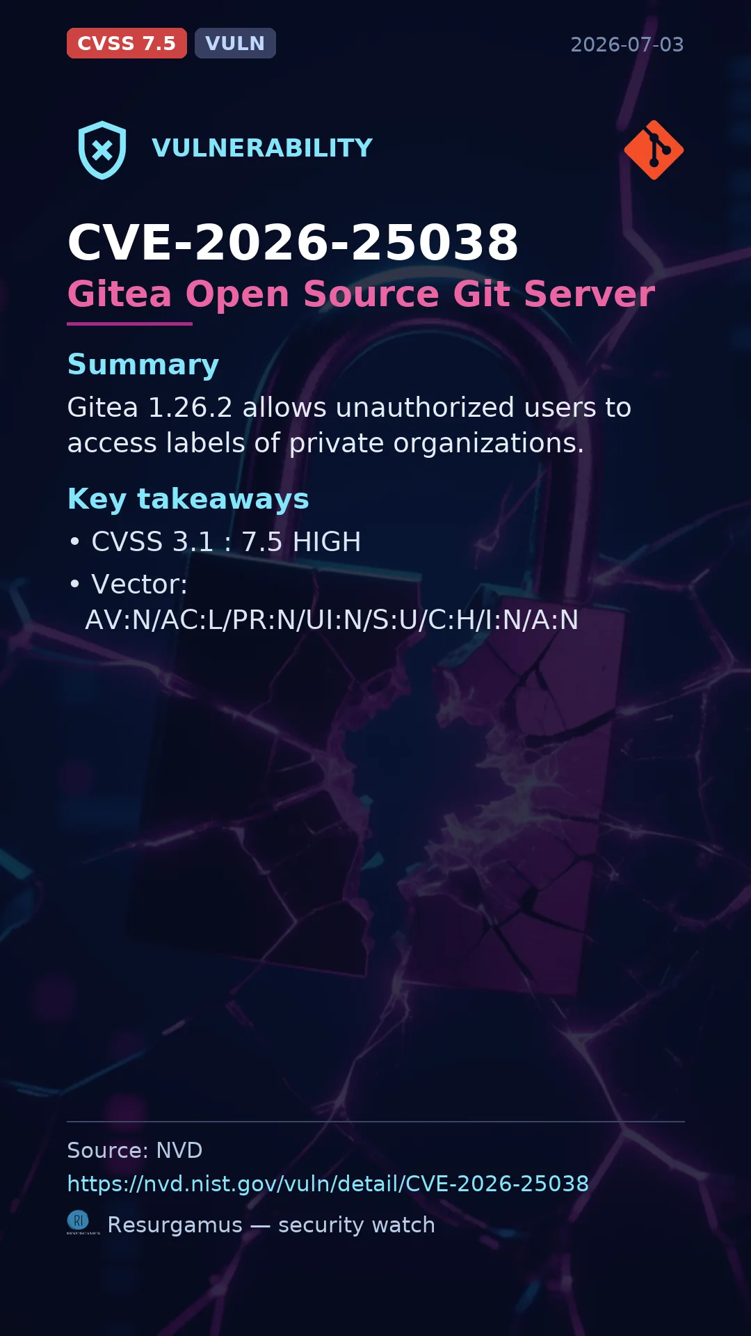 CVE-2026-25038 Gitea Open Source Git Server Vulnerability