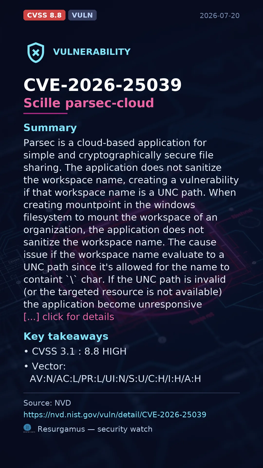 CVE-2026-25039 Scille parsec-cloud Vulnerability